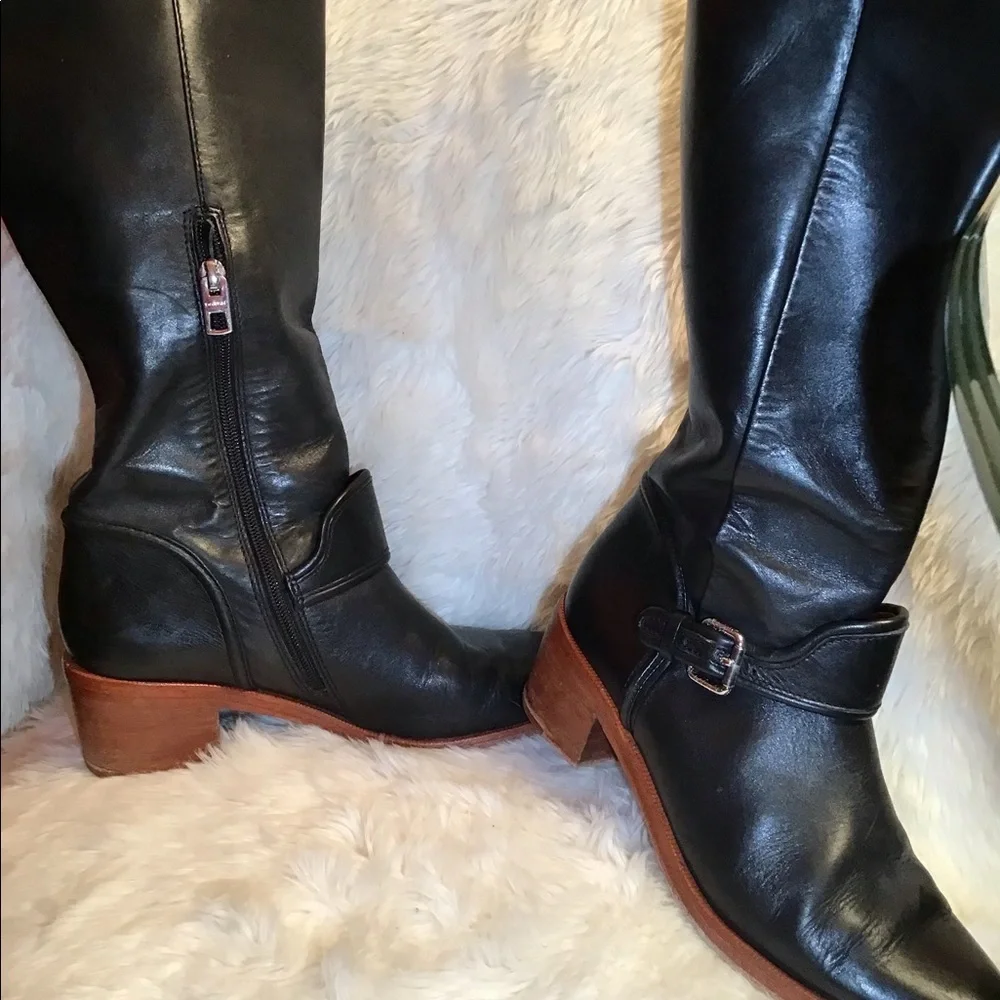 Coach Cecelia black leather riding boots size 8